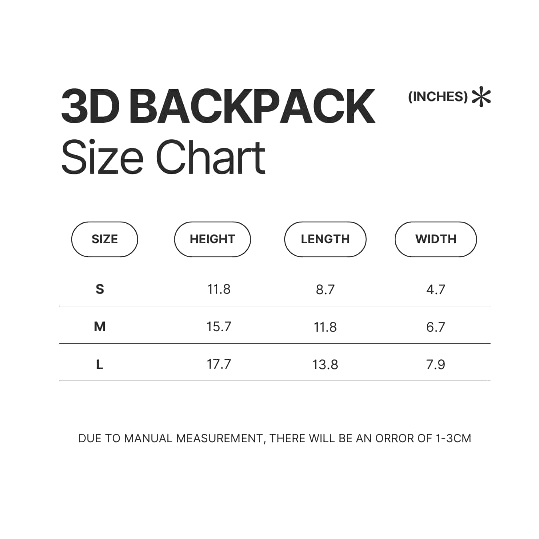 3D Backpack Size Chart - Vagabond Merch